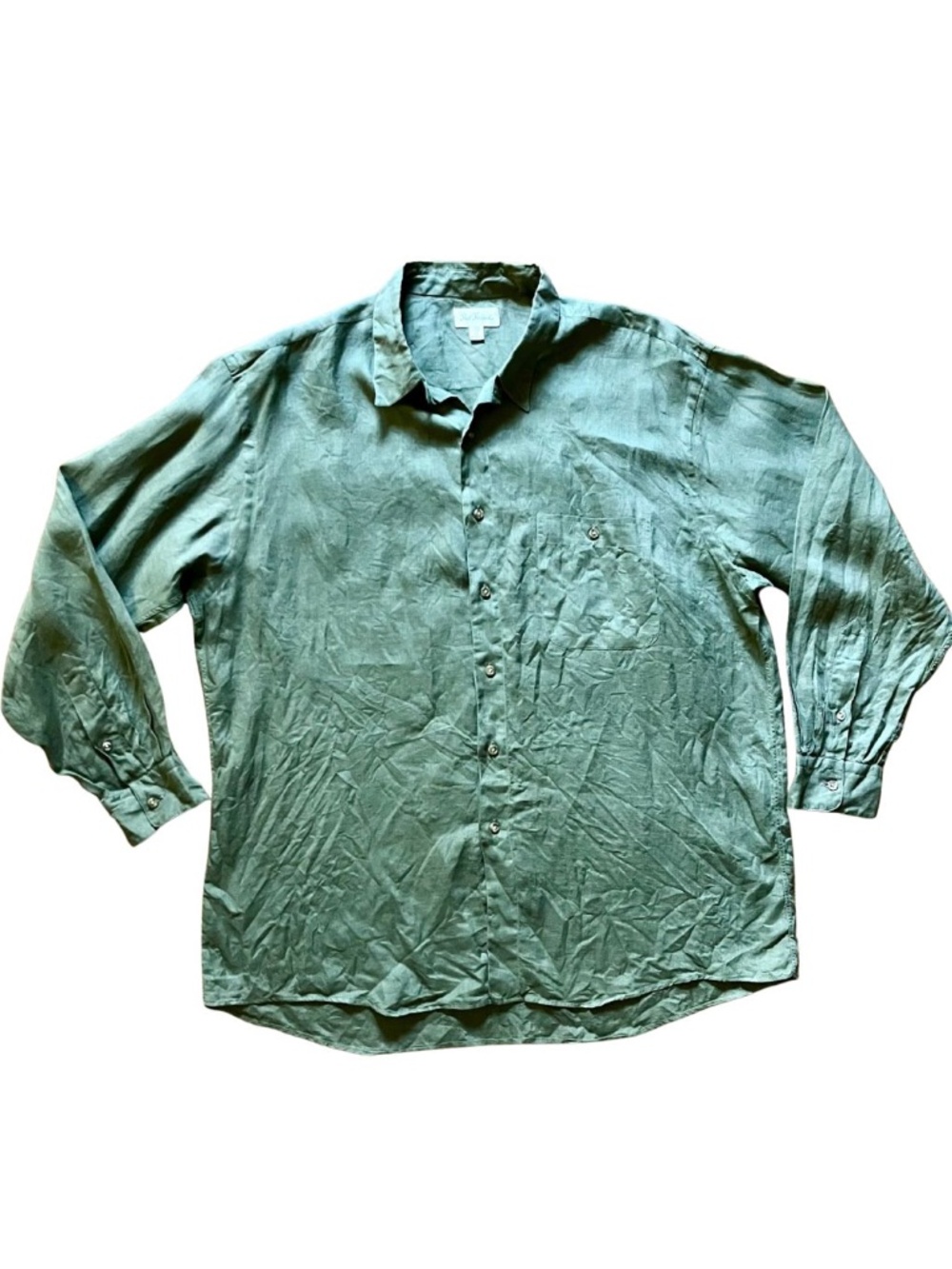 Men's Long Sleeve 100% Linen Button Up XL Shirt Gray Green Lightweight